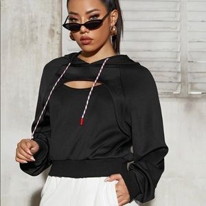 NEW Black cropped cut out gym hoodie